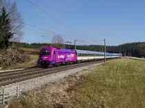 Die 183 005 mit einem ALX nach München am 08.03.2020 unterwegs bei Artlkofen.