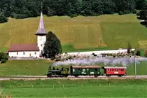 75 Jahre BLS mit einem Dampfzug nach Zweisimmen.
Im Sommer 1988 wurde das fotogene Züglein mit der Ed 3/3 Nr. 3 der ehemaligen Gürbetalbahn bei Boltigen  geknipst .
Foto: Walter Ruetsch