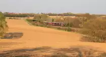 642 233/733+xxx als RE Heilbronn-Crailsheim am 08.04.2020 bei Neuenstein-Untereppach. Links im Bild ist das Dorf Grünbühl zu sehen. Die Häuser rechts im Bild gehören zum Neuensteiner Ortsteil Obereppach. Im Hintergrund dreht ein LKW auf der BAB 6/E 50 seine Runden. 
Eigentlich schade, dass auf der zweigleisigen autobahnparallelen Hohenlohebahn kein nennenswerter Güterverkehr unterwegs ist, eines der vielen Armutszeugnisse einer straßenverkehrsorientierten deutschen Verkehrspolitik. 