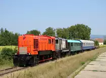 Die M31 2020 und M31 2013 (von Südburgenlandische RegionalBahn) mit einem Fotosonderzug  bei der Abfahrt von Sachendorf. 
21.08.2009.