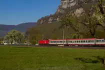 1116 132-2 mit dem Leerzug EC164 zwischen Dornbirn und Hohenems. 15.4.20