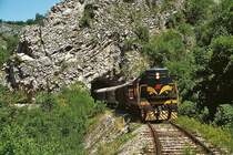 Unwillkürlich denkt man bei der Fahrt durch die Timorschlucht (Bahnstrecke Zajecar - Nis) an Karl Mays Roman  In den Schluchten des Balkan  (der allerdings im heutigen Bulgarien spielt). Was im regulärem Betrieb undenkbar wäre, wurde bei dieser Sonderfahrt ermöglicht: Aus dem Tunnel kommend, nähert sich die JZ-661 248 den wartenden Fotografen mit Schrittgeschwindigkeit. Die Lok gehört zu einer Lieferung von General Motors Electro Division/USA, die zwischen 1959 und 1972 insgesamt 218 Exemplare an die JZ lieferte.