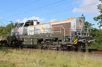 Mit einem Gleisbauzug steht 92 80 4185 026-6 D-HRS ( Elif ) am 02.07.2019 in Neumünster (Streckenabschnitt Einfeld-Neumünster HBF). Bei dieser Baumaßnahme wurden Schwellen ausgetauscht.