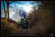 Dampflok Nr 6  Klaus  Bj 1914 (ex ÖBB 298.106), fährt auf der Steyrtalbahn von Steyr nach Grünburg, aufgenommen im Einschnitt nahe Sommerhubermühle. 
15.12.2019
