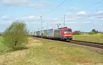 Am Ostermontag des Jahres 2020 (13.04.) schleppte 193 357 einen KLV-Zug mit Schenker-Aufliegern durch Gräfenhainichen Richtung Bitterfeld.