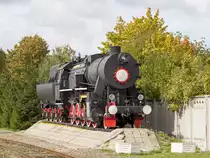 Die Dampflok ТЭ-3643 (ehem. BR52 3643) als Denkmal beim Bahnhof Tschernjachowsk (ehem. Insterburg) am 26. September 2015.