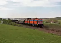 203 029 und 203 028 (SWT) fuhren am 27.04.20 mit dem Stahlzug von Könitz nach Cheb/Tschechien durch Dreitzsch.
