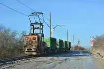 Lok 1 der Sodabahn Staßfurt rollt mit ihrem leeren Sodazug Richtung Beladestelle.

Staßfurt 11.01.2020