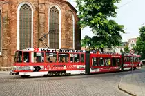 Am 02. August 2003 in Cottbus: Tw 150 an der Oberkirche, die Linie 3 verkehrte zu der Zeit von Sandow nach Madlow