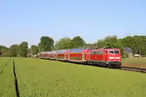 111 169 der Deutschen Bahn AG war am 05. Mai 2020 mit dem Regionalexpress 10454 von Düsseldorf Hauptbahnhof über Krefeld Hauptbahnhof und Viersen nach Aachen Hauptbahnhof unterwegs, hier bei Anrath.