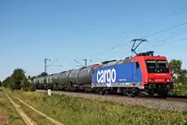 Am Nachmittag des 13.06.2019 fuhr SBBC/WRS Re 482 047-8 mit einem vollen Kesselzug in die Schweiz, als sie südlich von Buggingen über die KBS 703 durchs Markgräflerland in Richtung Müllheim (Baden).