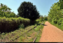 Spurensuche unweit der Haustür:
Die ehemalige Zementfabrik in Halle-Nietleben besaß einen Eisenbahnanschluss über die nun stillgelegte Bahnstrecke Halle Klaustor–Hettstedt (Halle-Hettstedter Eisenbahn (HHE) | 6800), ausgehend vom Bahnhof Halle-Nietleben. Dieser diente v.a. dem Transport von Braunkohle aus der Grube Neuglück (heutiger Heidesee), um den Betrieb der Zementfabrik zu gewährleisten.
Mit der Einstellung der Zementproduktion im Jahr 1973 verlor auch die Anschlussbahn ihre Bedeutung. Einzelne Gleisabschnitte bzw. Relikte sind heute noch vorhanden.

Blick auf das Streckengleis südlich des Heidesees, das auf einigen Hundert Metern parallel zum Fußweg verläuft und relativ wenig bewachsen ist. Hier besteht der Unterbau aus Betonschwellen.
Aufgenommen im Gegenlicht.
[7.5.2020 | 12:47 Uhr]

Weitere Informationen zum Zementwerk:
http://www.nietlebener-heimatverein.de/pool/20110313_sn_Zement_kam_einst_aus_Nietleben.pdf