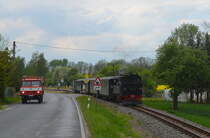 Döllnitzbahn Sächsische IV K 99 584 in Nebitzschen auf der Schmalspurbahn Strecke Oschatz – Mügeln - Glossen 10.05.2020
