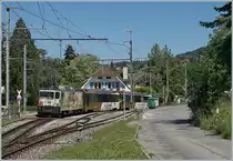 Die MOB GDe 4/4 6006  Aigles les Murailles  fährt mit ihrem PE 2122 auf dem Weg von Monteux nach Zweisimmen in Fontanivent durch. 

21. Mai 2020 