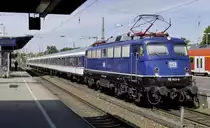 Der RB 48-Ersatzzug ist zur Zeit mit 110 428 (statt der sonst üblichen 469), drei oder vier TRI-n-Wagen und einem verkehrsroten, ex-bwegt Wittenberger Steuerwagen der Bauart Bnrdzf 483.2 unterwegs. Aufnahme: Wuppertal-Oberbarmen, 19.5.20.