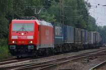 185 296-1 der DB Railion Logistics mit einem G�terwagenzug am 19.07.2007 in Datteln in Westfalen.