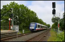 Einfahrt des AKN VT 622656 nach Eidelstedt am 26.5.2020 um 12.04 Uhr in Kaltenkirchen Süd.