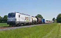 Lokomotive 247 901 überführt ICE4-Steuerköpfe, ICE4-Powercars und Schutzwagen von Hennigsdorf (b. Berlin) nach Siemens Mobility in Wegberg-Wildenrath. 06.05.2020 in Rheindahlen.