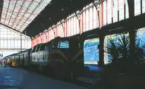 Nach einer nächtlichen Fahrt durch den Nordwesten Spaniens ist die Diesellok 333 057 mit dem  Rias Altas Expreso  aus La Coruna in Madrid Principe Pio eingetroffen. Oktober 1981.
Canon AE1, Canoscan, GIMP