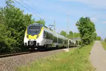 Eine Doppeltraktion, bestehend aus 2* 3Teilern Talent2/3 von Abellio Baden-Württemberg, passierte gerade Bad Rappenau-Babstadt und fährt gen Mannheim Hbf.
Zug: 8 442 610 + 8 442 603
Linie: RE10B Heilbronn Hbf - Mannheim Hbf
Verspätung: 0 Minuten