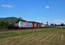 Railpool/Crossrail 186 187-1 mit Containerzug in Bickenbach (Bergstraße) am 31.05.20
