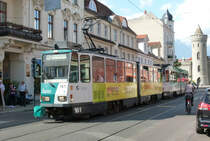 12. August 2014, Straßenbahn in Potsdam, Tatrazug 161 in der Friedrich-Ebert-Straße.