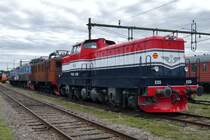 Mit ein Museumslokzug steht T43 235 am 12 September 2015 ins Eisenbahnmuseum von Gävle. Am Wochenend von 12-13 September 2015 feierten die SJ, Gävle und das Bahnmuseum 100 Jahre Elektrotraktion in Schweden.