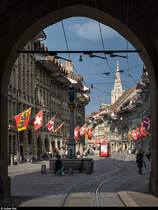 BERNMOBIL Vevey-Tram Be 4/8 734 am 16. Juni 2020 in der Marktgasse.