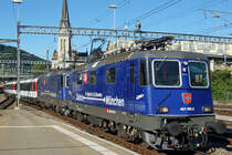 EC/Eurocity 191 Zürich HB - München Hbf mit Doppeltraktion Re 421 in St. Gallen am 18. Juni 2020.
Foto: Walter Ruetsch