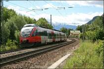 4024 080 f�hrt am Morgen des 27.06.07, als RB 5108 von Innsbruck nach Rosenheim, aus dem Bahnhof Brannenburg.