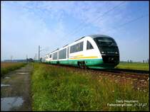 VX 83266, hier mit VT 08 u. 06, von Hof Hbf nach Berlin Zoologischer Garten. Hier wurde er wegen Bauarbeiten umgeleitet �ber Falkenberg/Elster. Aufgenommen am 21.07.07 in der N�he von Falkenberg/E.