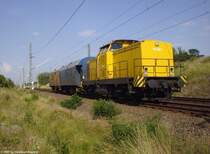 Die Bauzug-Lok 710 966-3 kam mit einem kleinen Anh�ngsel durch Landsberg am 16.07.07.