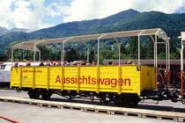 RhB - B� 2094 am 08.06.1997 in Landquart Ried - 2. Klasse offener Aussichtswagen 2-achsig, 1 offenen Plattform - Baujahr 1926 �bernahme 27.05.1986 - SIG/RhB - Gewicht 6,00t - Sitzpl�tze 40 - L�P 9,34m - zul�ssige Geschwindigkeit 60 km/h - �2=20.02.1992 - RhB - Logo in italienisch und deutsch Aussichtswagen, mit Anschriftenfeld, mit Kennzeichnung an den Ecken - Griffstangen unten orange -  Lebenslauf: ex BB L 384 - 1943 RhB L 6066 - 1969 Ek 6066 - 27.05.1986 B� 2094.
