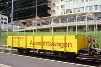 RhB - B� 2095 am 30.08.1998 in Arosa - 2. Klasse offener Aussichtswagen 2-achsig mit Lenkachsen, 1 offenen Plattform - Baujahr 1926 �bernahme 27.05.1986 - SIG/RhB - Gewicht 6,00t - Sitzpl�tze 40 - L�P 9,34m - zul�ssige Geschwindigkeit 60 km/h - �2=16.04.1998 - RhB - Logo in deutsch, mit Anschriftenfeld, mit Kennzeichnung an den Ecken - Griffstangen unten schwarz - Lebenslauf: ex BB L 385 - 1943 RhB L 6065 - 1969 Ek 6065 - 27.05.1986 B� 2095. - Hinweis: mit Lenkachsen
