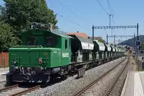 KIESZUG VON MAKIES AG GETTNAU
mit einem ehemaligen SOB BDe 4/4.
beim Passieren vom Bahnhof Gettnau am 24. Juni 2020.
Am Schluss des Zuges eingereiht ist der Tem 55  Schmucktruckli .
Foto: Walter Ruetsch