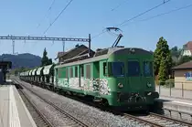KIESZUG VON MAKIES AG GETTNAU
mit zwei ehemaligen SOB BDe 4/4 an beiden Enden
beim Passieren vom Bahnhof Gettnau am 24. Juni 2020.
Foto: Walter Ruetsch