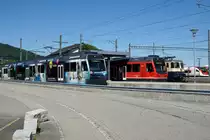 Nicht gestellte Fahrzeugparade in Oensingen vom 12. Juli 2020 mit ASm Be 4/8 114, ASm Be 4/8 113, IRSI Re 4/4 II 11387 und SBB RABDe 500 ICN.
Foto: Walter Ruetsch