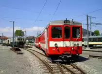 Ehemaliger CJ-Pendel im Einsatz bei der LEB am 13. April 2005.
Diese Aufnahme ist in Echallens entstanden.
Foto: Walter Ruetsch