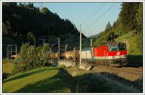 Eine der 412er Leistungen in �sterreich: Durch die Schwere des Zuges nicht nur mit Nachschiebe, sondern auch mit 1044 046 als Vorspann. Dieser GZ f�hrt von Salzburg �ber K�rnten nach Italien. Die Aufnahme entstand nach Loifarn auf der Tauern Nordrampe.