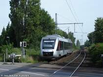 Ein Lint der Abellio Rail f�hrt gerade aus Wanne-Eickel nach Bochum-NOKIA ein. (Juli 2007)