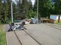 Vom Bahnsteig in Lichtenhain sieht man diese beiden Prellböcke von der Bergbahn.Aufgenommen am 27.Mai 2020.