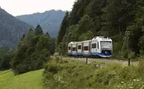 Oberhalb von Neuhaus fährt der VT 101 am 21.07.2020 nach Bayrischzell