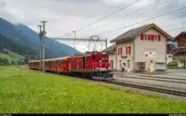 Dampfbahn-Fest bei der DFB in Gletsch am 22./23. August 2020.<br>
Zubringerzug Brig - Oberwald mit der HGe 4/4 I 36 am 22. August bei der Durchfahrt in Reckingen.