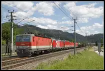 1144 027 + 1293 002 + ....... mit Güterzug bei Kindberg am 6.07.2020.