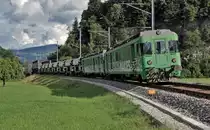 MAKIES AG Zell.
Der firmeneigene MAKIES-Pendelzug mit gleich drei BDe 4/4 Triebwagen bei Werthenstein am 31. August 2020.
Foto: Walter Ruetsch