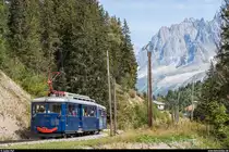 Tramway du Mont-Blanc am 26. August 2020<br>
Triebwagen Marie mit Vorstellwagen beim Col de Voza.