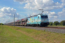 Am 06.09.20 schleppte 186 364 der HSL einen BLG-Autozug, beladen mit Toyota Kleinwagen, durch Braschwitz Richtung Köthen. 