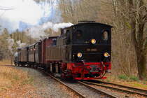 Da am Nachmittag des 26.02.2017 im Haltepunkt Sternhaus-Ramberg eine Planzugkreuzung abgewartet werden muß und auch noch etwas Zeit ist, gibt es auch hier für 99 5901 und ihren IG HSB-Sonder-PmG eine Scheineinfahrt. (Bild 2)