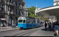 VBZ Mirage Be 4/6 1675 und 1674 am 4. September 2020 unterwegs auf der Linie 13 am Paradeplatz. Die beiden Museumsfahrzeuge kommen aufgrund akuten Fahrzeugmangels zurzeit wieder im Linienbetrieb zum Einsatz.