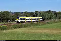 8442 108 (Bombardier Talent 2) der Abellio Rail Baden-Württemberg GmbH als verspätete RB 19643 (RB17c) von Bruchsal nach Mühlacker fährt in Helmsheim auf der Bahnstrecke Bietigheim-Bissingen–Bruchsal (Westbahn (Württemberg) | KBS 770).
[30.7.2020 | 10:51 Uhr]